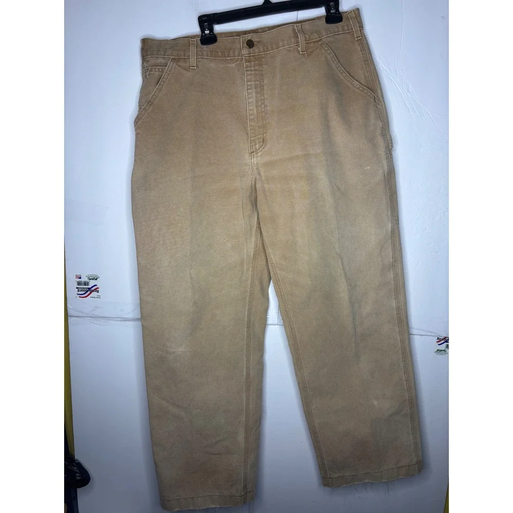 Carhartt B11 BRN Mens 38x34 Tan Duck Canvas‎ Carpenter Work Pants USA Union